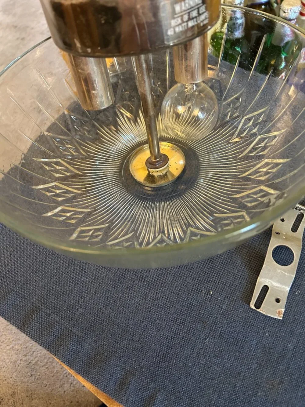 Vintage  Glass ceiling light fixture from mid century  or Art Deco   pressed gla